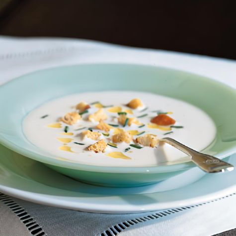 Cream of Cauliflower Soup with Truffle Oil and Chives
