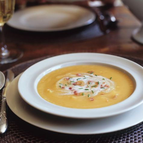 Carrot Soup with Bacon and Chestnut Cream