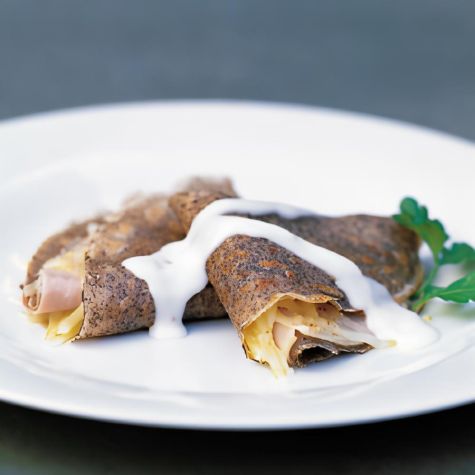 Buckwheat Crepes with Ham and Gruyère Cheese