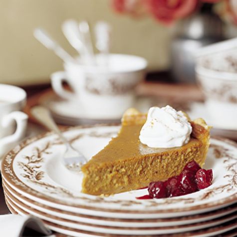 Creamy Pumpkin Pie with Poached Cranberries