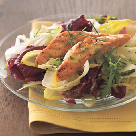 Winter Greens Salad with Grilled Salmon