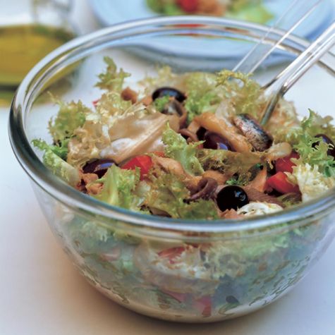 Escarole Salad with Salt Cod, Anchovies and Olives