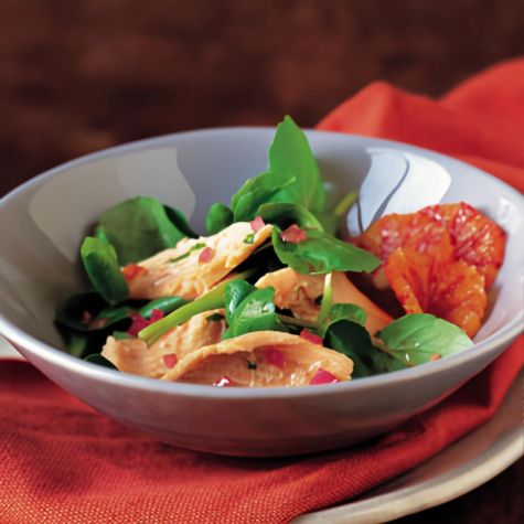 Poached Red Trout on Watercress with Blood Orange Dressing