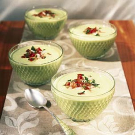 Avocado Soup with Shrimp and Salsa