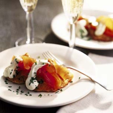Yukon Gold Potato Pancakes with Chives, Smoked Salmon and Sour Cream