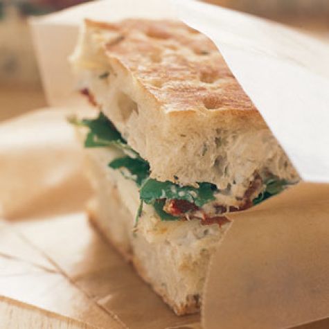 Focaccia with Havarti, Arugula and Eggplant Spread