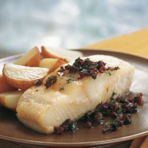 Oil-Poached Halibut with Olives