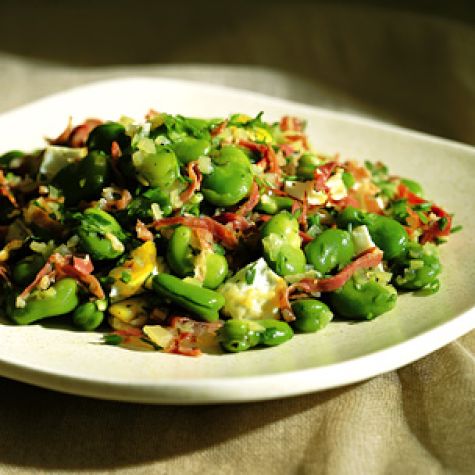 Fava Beans with Serrano Ham and Fried Egg