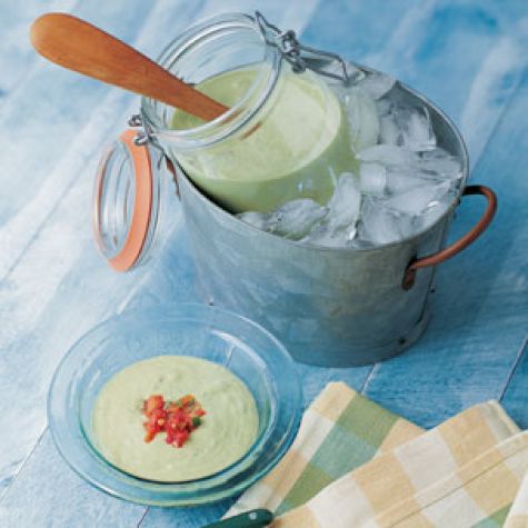 Cucumber-Avocado Soup with Tomato Salsa