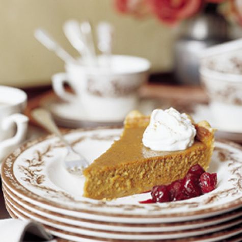 Creamy Pumpkin Pie with Poached Cranberries