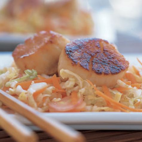 Miso-Glazed Scallops with Asian Slaw