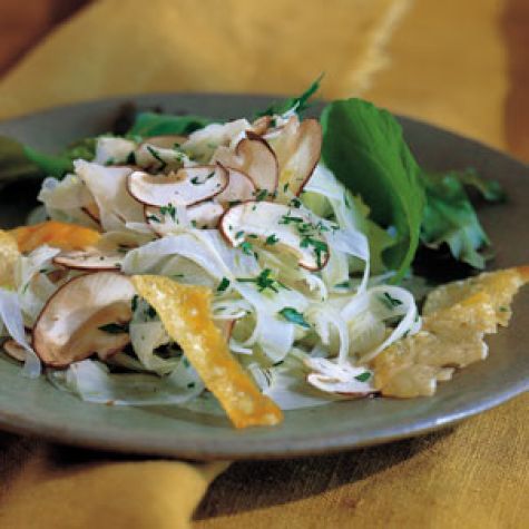 Mushrooms and Fennel with Parmesan Crisps