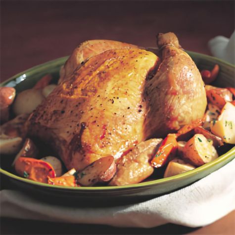 Brined Roast Chicken with Wine Jus