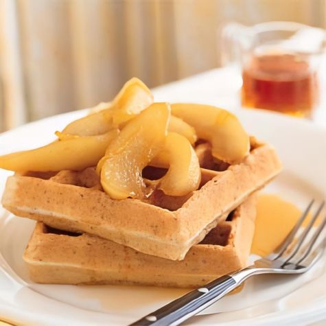 Pecan Waffles with Maple-Pear Sauce