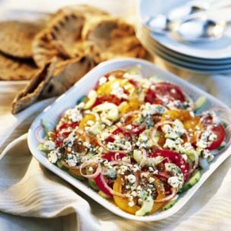 Tomato, Cucumber and Onion Salad with Feta Vinaigrette