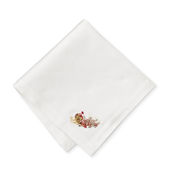 Servilletas Navideñas Williams-Sonoma 4 Uds: Copo De Nieve Bordado En Blanco, 100% Algodón
