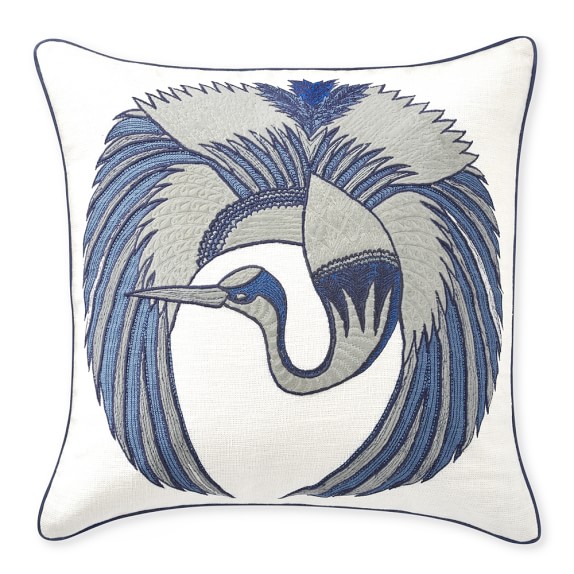 Blue Flying Crane Embroidered Throw Pillow Williams Sonoma