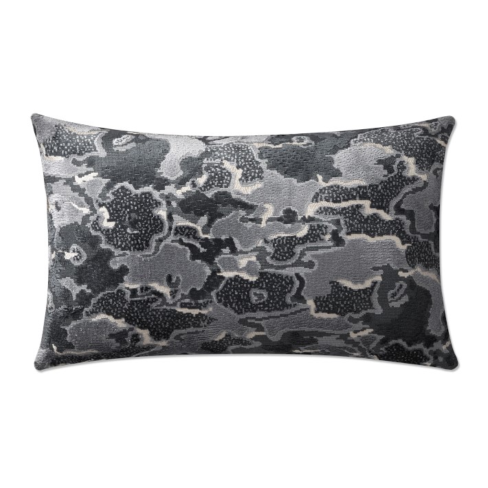 Grey Cumulus Velvet Jacquard Lumbar Pillow | Williams Sonoma