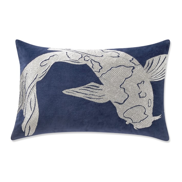 Navy Koi Zardozi Lumbar Pillow Williams Sonoma