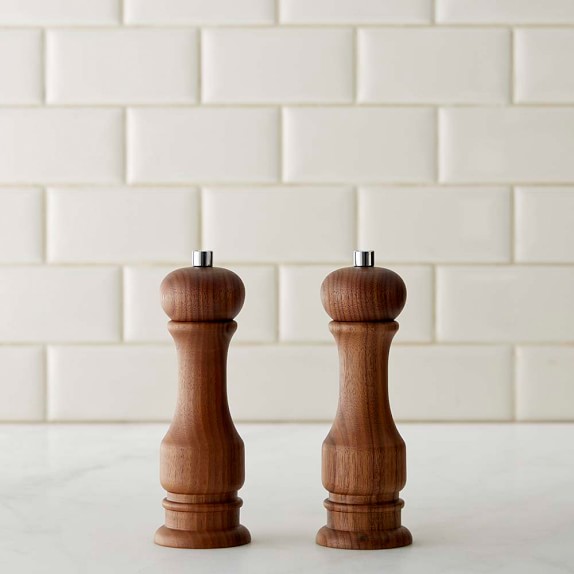 large wooden salt and pepper grinders