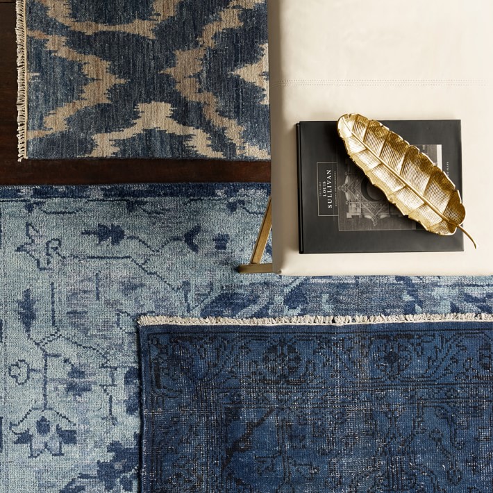 River Ikat Blue/Grey Hand Knotted Silk Rug Williams Sonoma