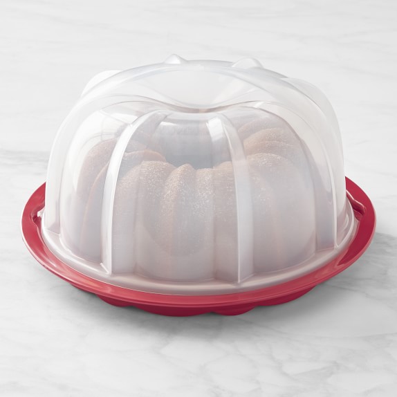 Nordic Ware Bundt Pan with Translucent Cake Keeper Sea Glass and Navy