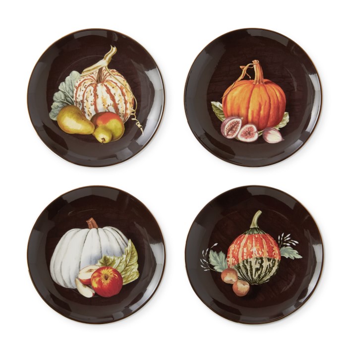 Williams Sonoma Fall Harvest Pumpkin Appetizer Plates Set of 4 NEW