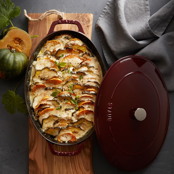 Staub CastIron Oval Gratin Baking Dish with Lid Williams Sonoma