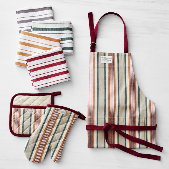 Williams Sonoma Autumn Stripe Kitchen Linens Essential Bundle