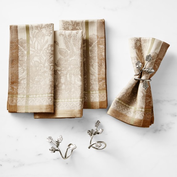 Art Nouveau Harvest Jacquard Napkins with Autumn Vine Napkin Rings Bundle