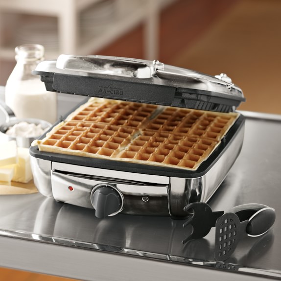 2-Square All-Clad 99011GT Stainless Steel Belgian Waffle Maker with 7 Browning Settings Silver Groupe SEB 8400000927 