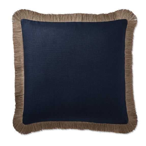 navy fringe pillow