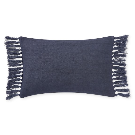 navy fringe pillow
