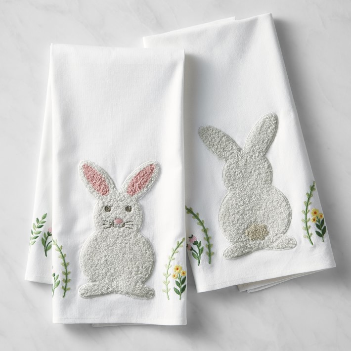 Williams Sonoma Easter Bunny Hop Botanical Cotton Dinner Napkins Set of 8 New