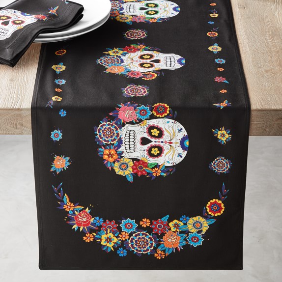 OREZI Happy Halloween Table Runner,Mexico Skulls Colorful Flowers Table Runner for Wedding,Family Dinner,Outdoor Indoor Dinner Party,Thanksgiving,Christmas,13 x90 Inches 