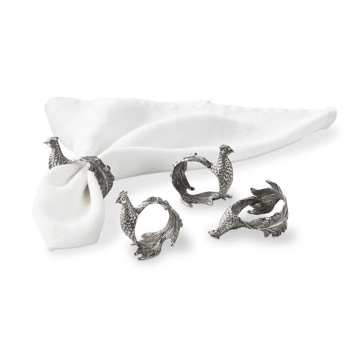 Pewter Pheasant Napkin Rings, Set of 4 Williams Sonoma CA Williams