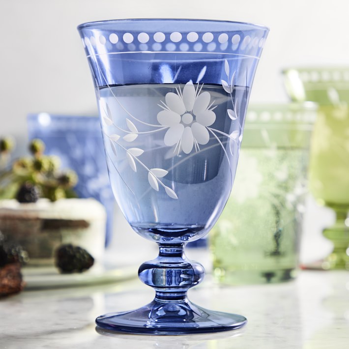 Vintage Etched Water Goblets | Williams Sonoma