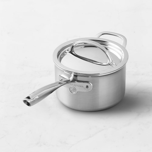 Williams Sonoma Signature Thermo-Clad™ Brushed Stainless-Steel Saucepan, 3-Qt.