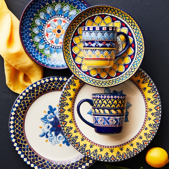 Sicily Ceramic Dinner Plates, Yellow Rim