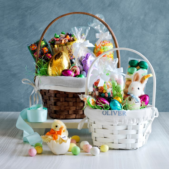 White Rattan Easter Basket with Liner Easter Decor Williams Sonoma
