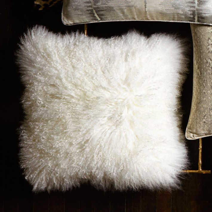 Mongolian Lambswool Ivory Throw Pillow Williams Sonoma