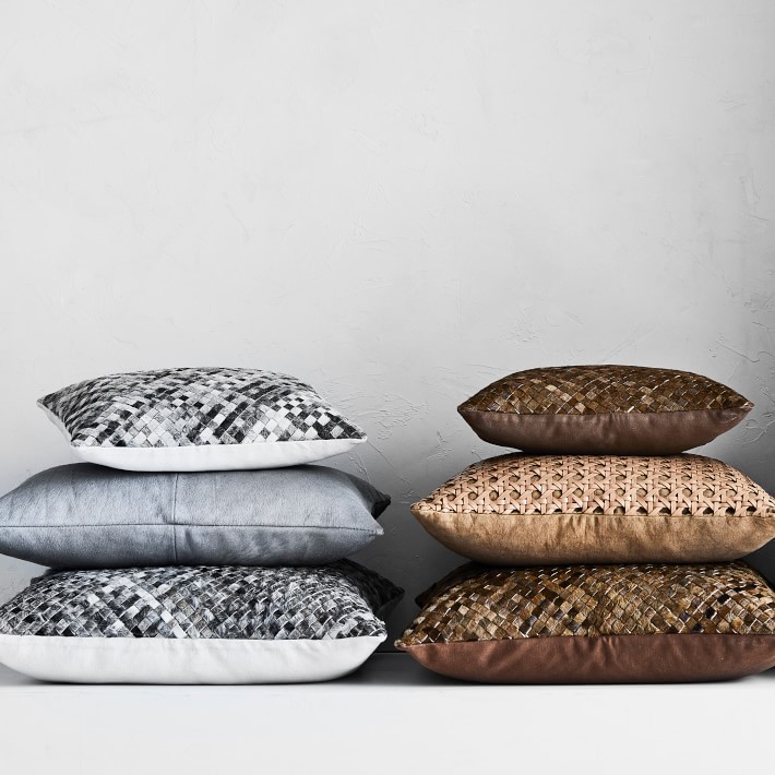 Woven Leather Cowhide Pillow Williams Sonoma