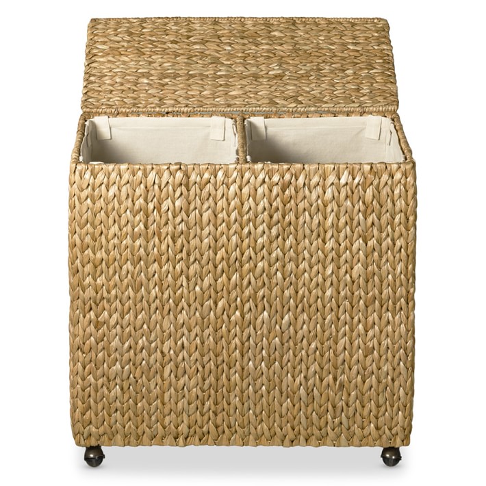 Nantucket Woven Seagrass Double Laundry Hamper on Wheels | Williams Sonoma