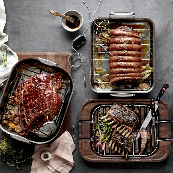 AllClad StainlessSteel Flared Roasting Pans Williams Sonoma