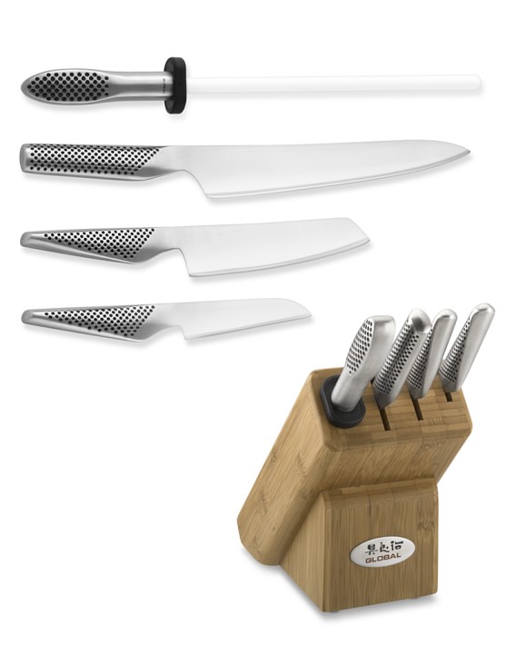 Global Classic 5Piece Masuta Knife Wood Block Set Williams Sonoma