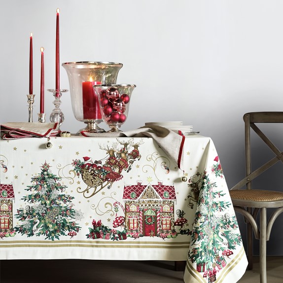 Williams-Sonoma 90" Round Twas The Night Before Christmas Holiday Tablecloth NWT 