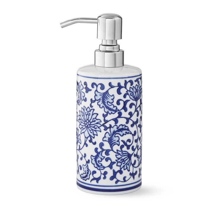 Blue and White Ceramic Soap Dispenser Bathroom Accessory Set