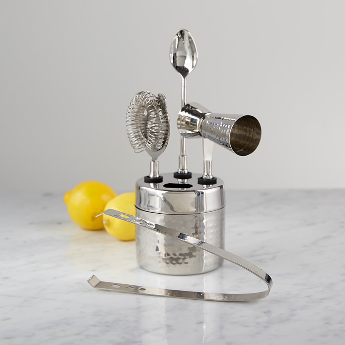 StainlessSteel Hammered Bar Tool Set Bar Accessories Williams Sonoma