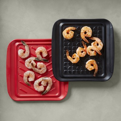 Grill Prep Trays, Set of 2, Small, Red & Black