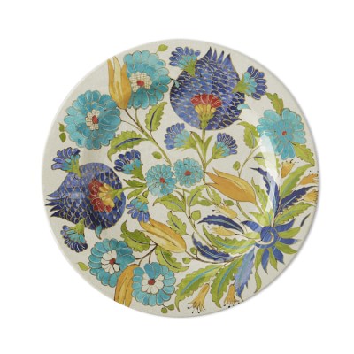 Iznik Tile Outdoor Melamine Dinner Plates, Set of 4, Blue & Green Floral